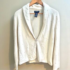 Jones New York cream pearled Cardigan with Shawl  collar. Sz XL